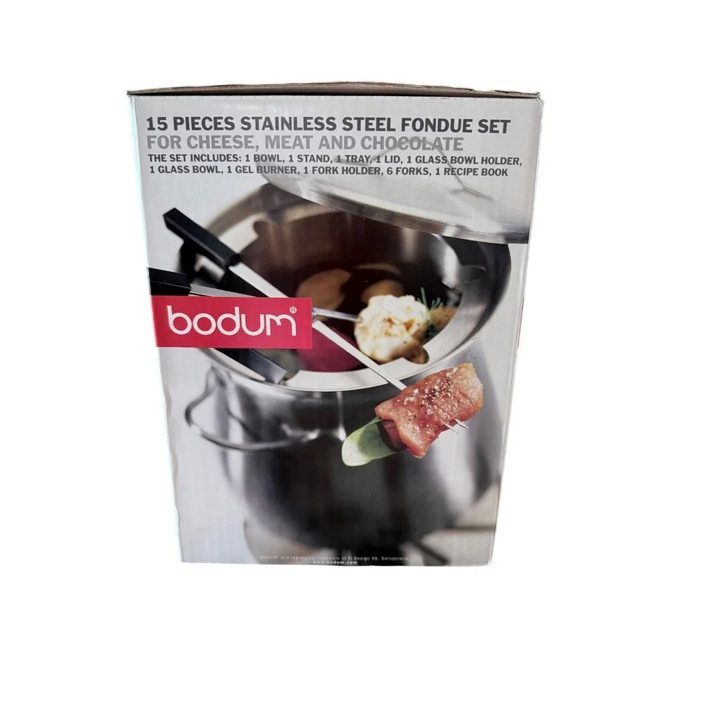 Bodum 15 Piece Stainless Steel Fondue Set Cheese Meat Chocolate 5070-16 Silver